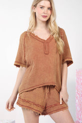 Washed Cotton Crinkle Gauze Top and Shorts Set Very J Mocha S